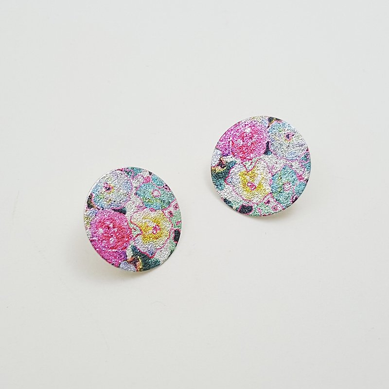 Oriental mood pattern printing circle Stud Earrings - 耳环/耳夹 - 其他材质 粉红色