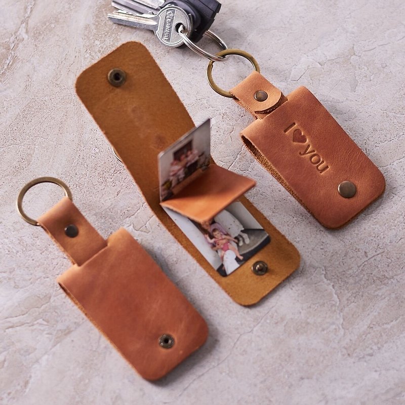 皮质钥匙扣与照片卡 定制钥匙扣 - 钥匙链/钥匙包 - 真皮 咖啡色