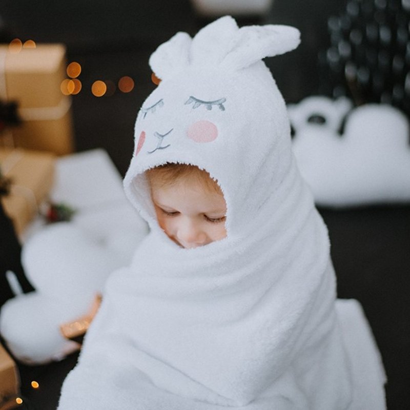 White Hooded baby bunny towel - white newborn towel with ears - 毛巾浴巾 - 棉．麻 白色