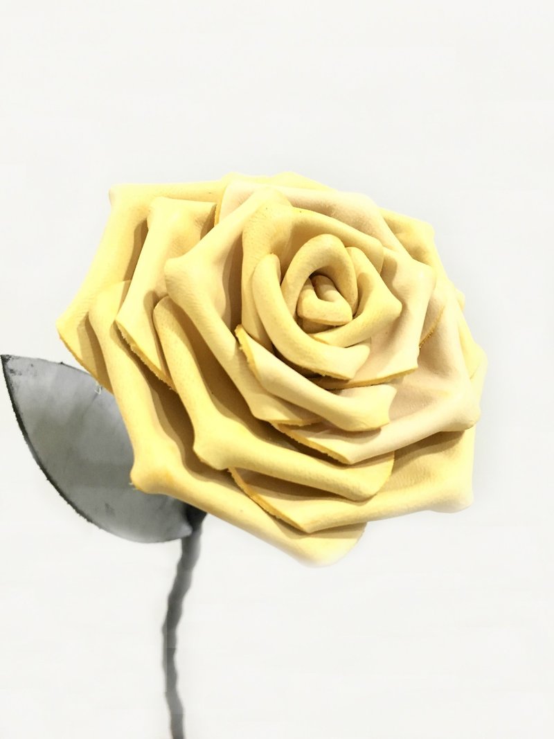 霜降皮革黄玫瑰 - 摆饰 - 真皮 黄色