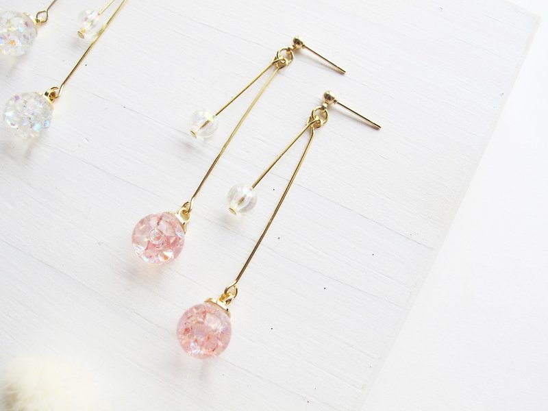 Rosy Garden 人鱼姬的梦 流动水晶玻璃球垂吊耳环 可换耳夹式 - 耳环/耳夹 - 玻璃 粉红色