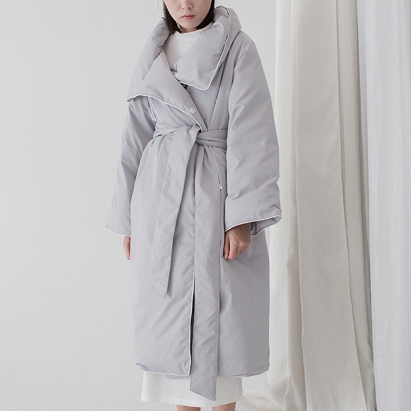 灰色 一床温暖的被子 超长款90%绒填充重磅保暖羽绒服 宽松外套 - 女装休闲/机能外套 - 羊毛 灰色