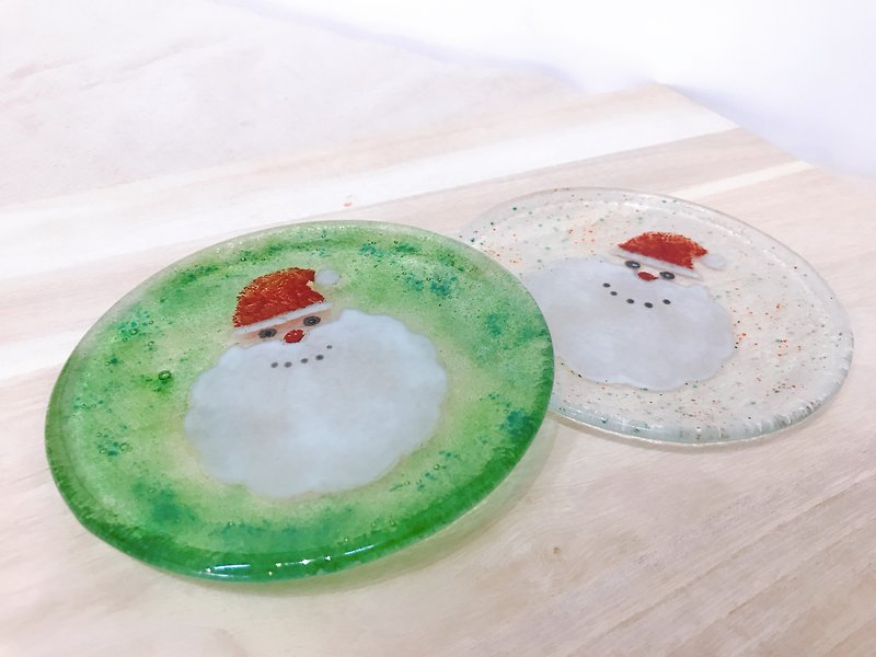 Highlight还来|圣诞礼物 圣诞老人手工窑烧玻璃盘/交换礼物 - 浅碟/小碟子 - 玻璃 绿色