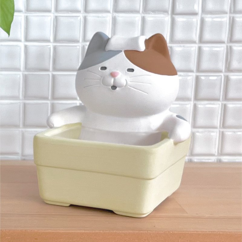 日本Decole 自然气化加湿器 - 湿润泡汤之三色猫 - 摆饰 - 陶 白色