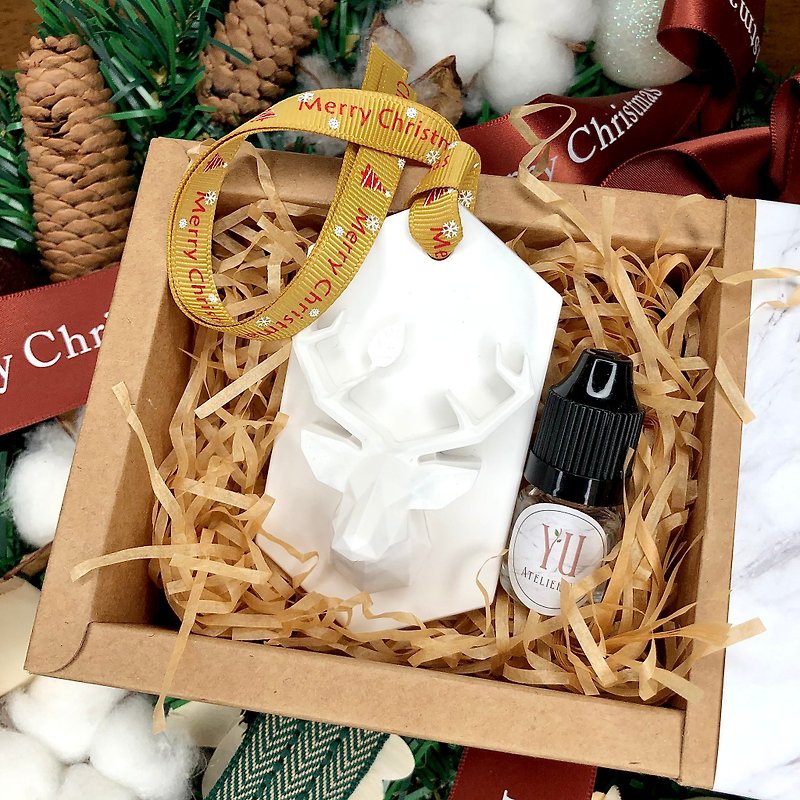 圣诞限定-手工精致大理石纹香砖礼盒-几何麋鹿香砖挂牌 含香氛 - 摆饰 - 其他材质 白色