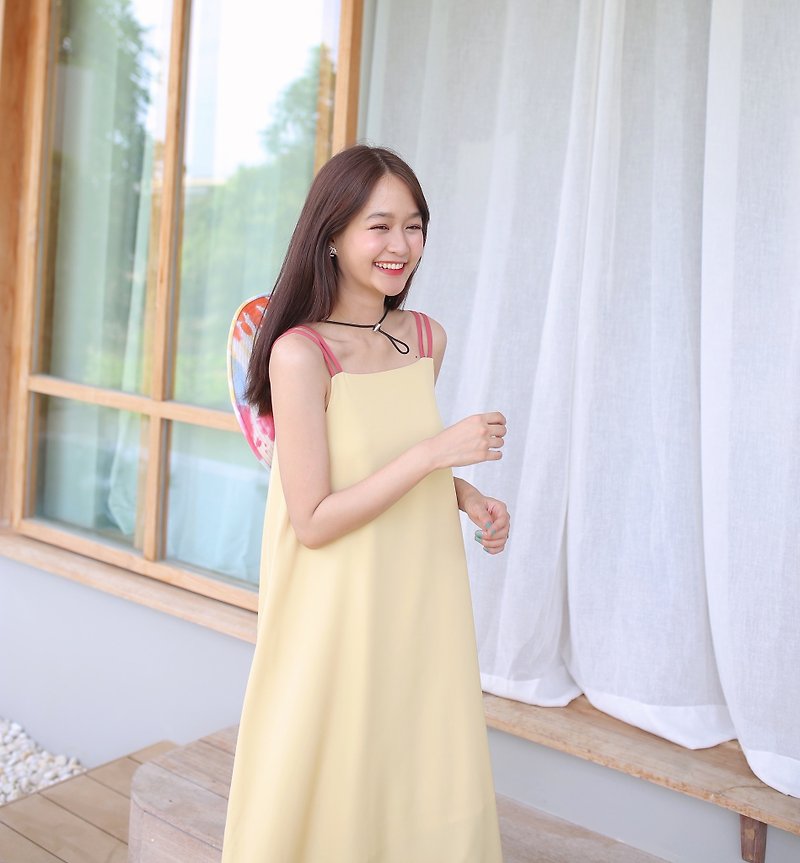 Cherry Blossom dress - Butter - 洋装/连衣裙 - 聚酯纤维 黄色