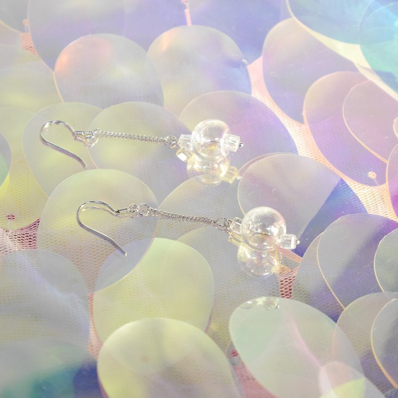简约Bubble Bubbles 立体气泡玻璃球幻彩925纯银耳环 - 耳环/耳夹 - 玻璃 银色