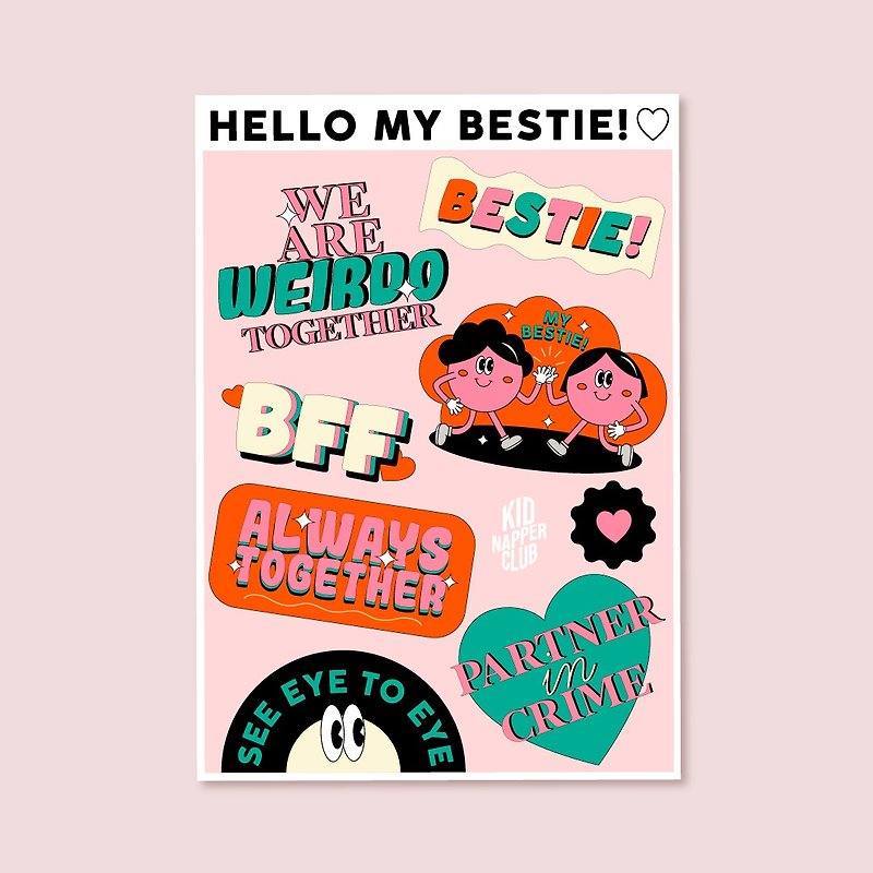 Hello my bestie, decorative stickers, size A6 - 贴纸 - 纸 