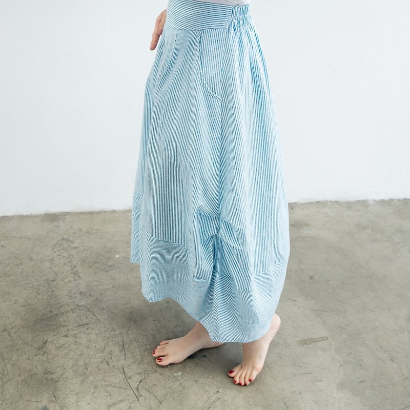 棉圆裙 - 蓝白条 (春夏) - 裙子 - 棉．麻 多色