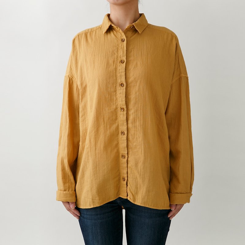 [ボタニカルダイ]タマネギ染　ソフトな綿麻ゆったりシャツ 8514-01014-60 - 女装衬衫 - 棉．麻 橘色