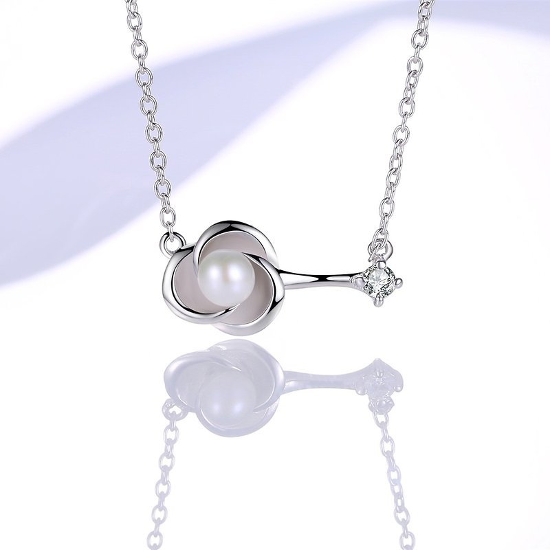 品廷初心蓓蕾花朵925纯银简约优雅珍珠项链 - 项链 - 银 银色