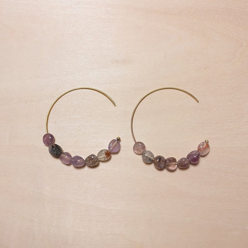 复古极光23水晶C形黄铜细耳环 - 耳环/耳夹 - 水晶 紫色