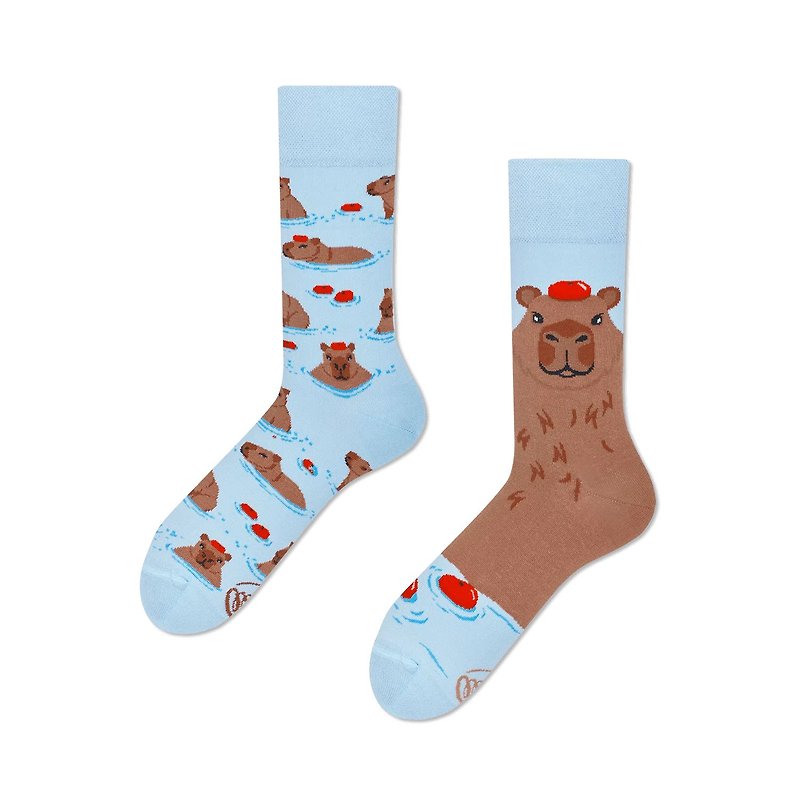 水豚温泉 - 不对称袜子 鸳鸯袜 - 袜子 - 棉．麻 蓝色
