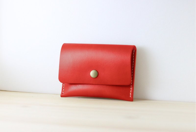 【母亲节礼物】经典皮革零钱包 / 名片包 | 暗红色 - 零钱包 - 真皮 红色