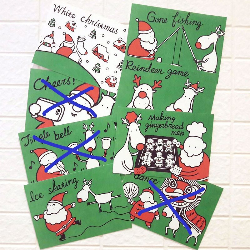 圣诞卡-圣诞老人与麋鹿明信片B套餐-5张入-剩3套 - 卡片/明信片 - 纸 绿色