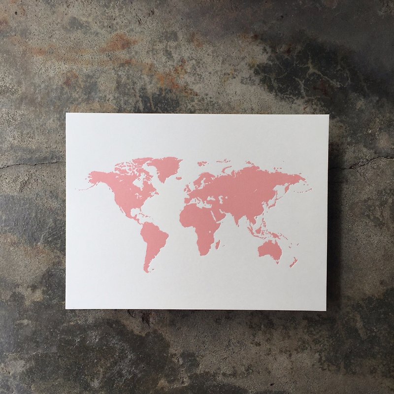 明信片-世界地图-烫粉红 - 卡片/明信片 - 纸 粉红色
