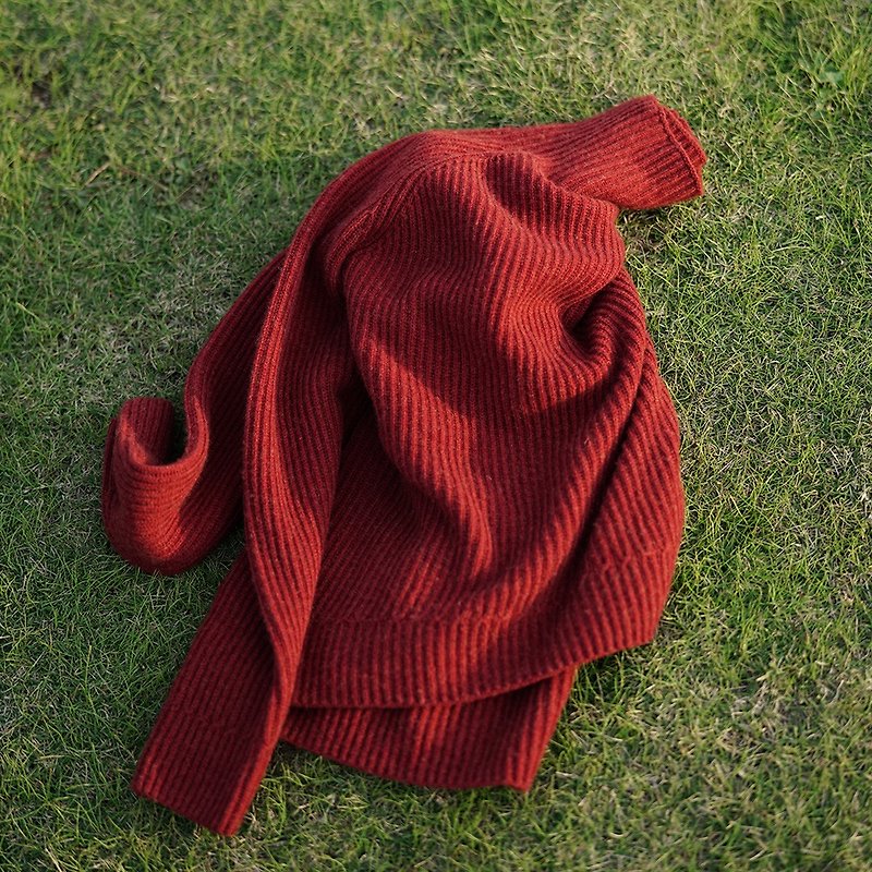 怕冷星人呼唤 番茄红色 纯羊绒Cashmere高领坑条温暖毛衣 超显瘦 - 女装针织衫/毛衣 - 羊毛 红色