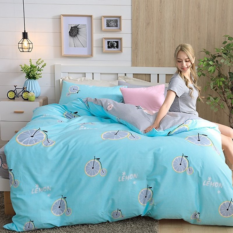 柠檬派(蓝)-双面设计100%精梳棉薄件床包三件组(单人3.5×6.2尺) - 寝具 - 棉．麻 蓝色