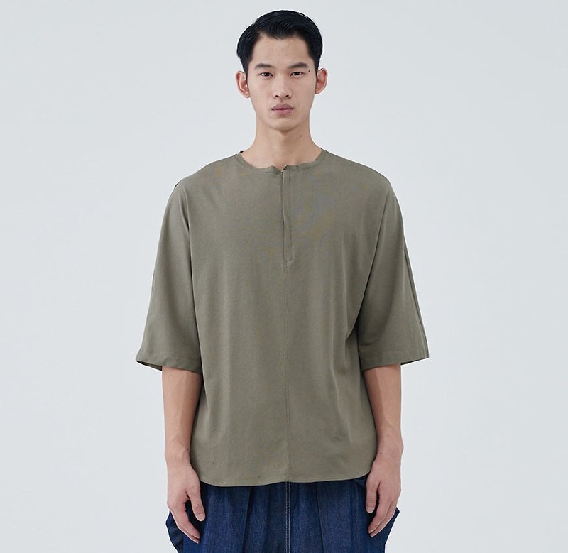 TRAN - 针织小立领拉链衫 - 男装上衣/T 恤 - 棉．麻 绿色