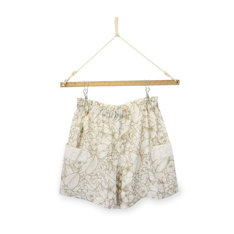 印花Easy Shorts | 香港手造 - 女装短裤 - 棉．麻 白色