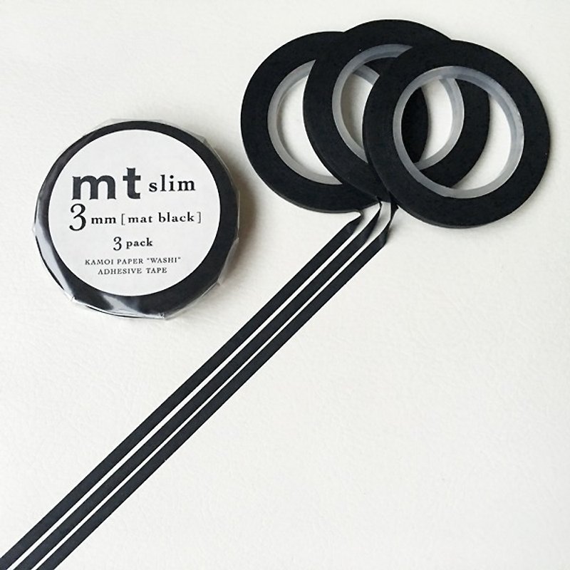 mt 和纸胶带 Slim系列【哑光黑3mm 3入组 (MTSLIMS11)】 - 纸胶带 - 纸 黑色