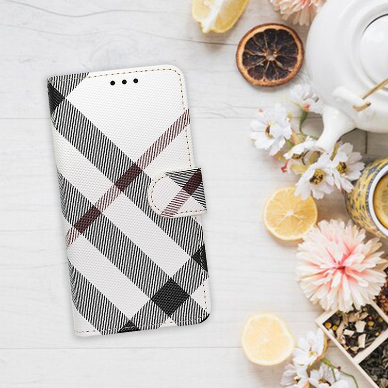 Aguchi Samsung Note10+/Note20 5G 英伦格纹手机皮套-白色格纹 - 手机壳/手机套 - 人造皮革 白色
