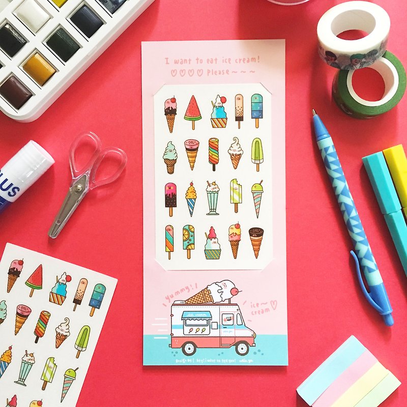 冰淇淋摊车 / 透明贴纸 - 贴纸 - 纸 多色