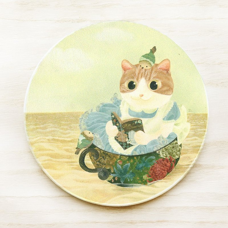 猫世界-爱丽喵梦游闲境/陶瓷吸水杯垫 - 杯垫 - 陶 