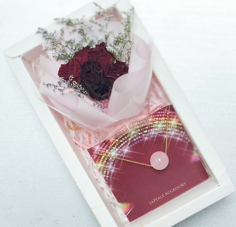 情人节干燥花盒 粉晶 天然石 姐妹礼物 闺密礼物 生日礼物 - 项链 - 其他金属 粉红色