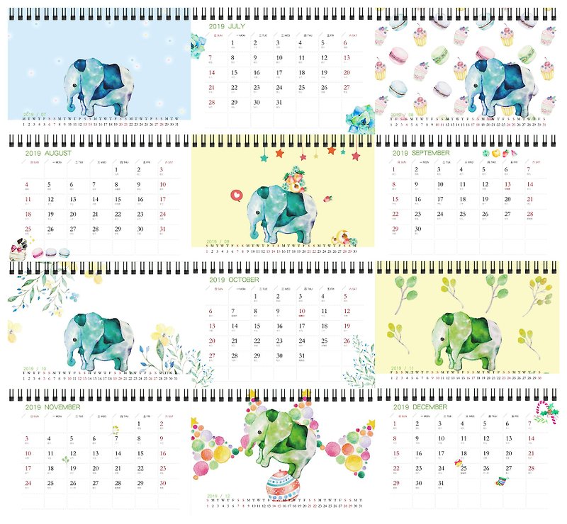 2019桌历 用色彩拥抱地球的大象 限时优惠预购中 - 年历/台历 - 纸 绿色