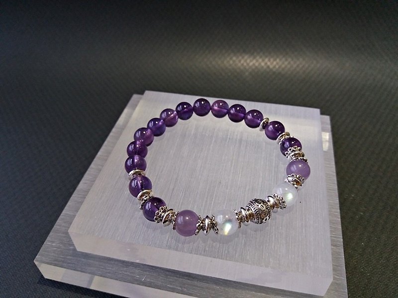 紫圆 - 紫水晶+紫玉晶+蓝月光石纯银手链 - 手链/手环 - 宝石 紫色