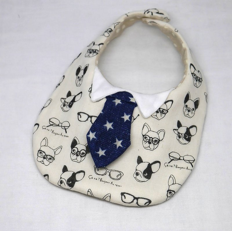 Japanese Handmade 8-layer-gauze Baby Bib / with tie - 围嘴/口水巾 - 纸 蓝色