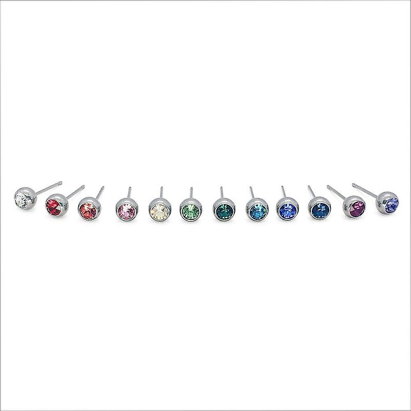 (采用施华洛世奇水晶) 幸运水晶纯钢耳环 - 12色 - 耳环/耳夹 - 不锈钢 白色