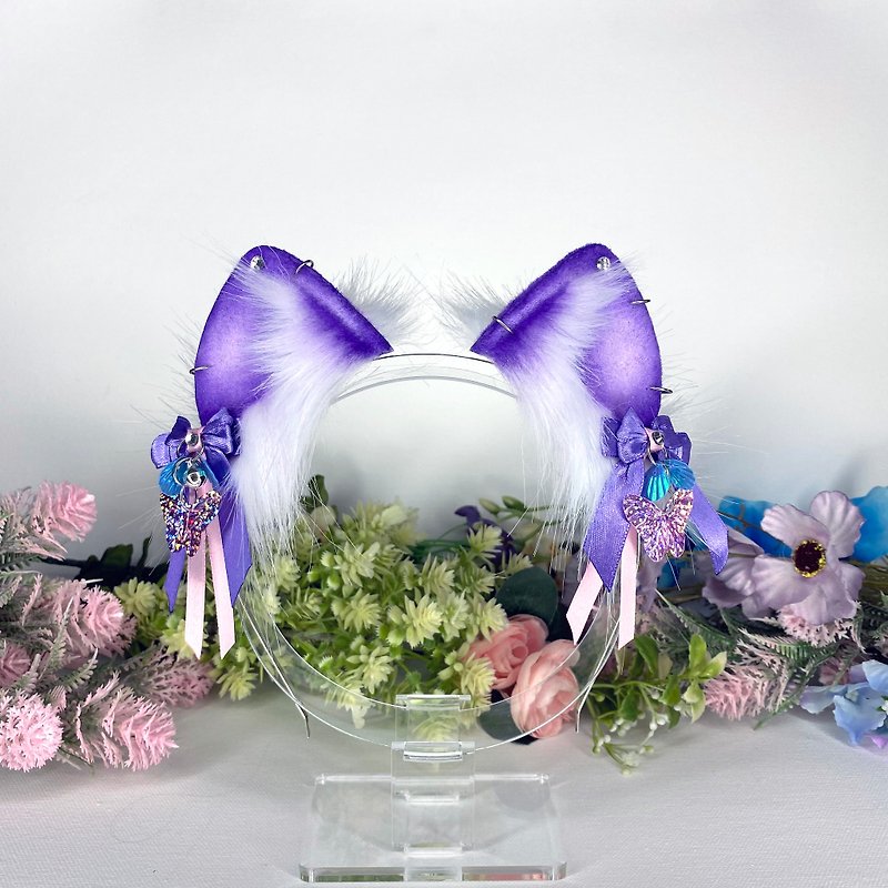 Purple and white cosplay cat ears headband - 发饰 - 环保材料 紫色