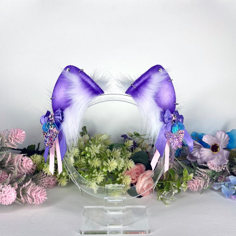 Purple and white cosplay cat ears headband - 发饰 - 环保材料 紫色