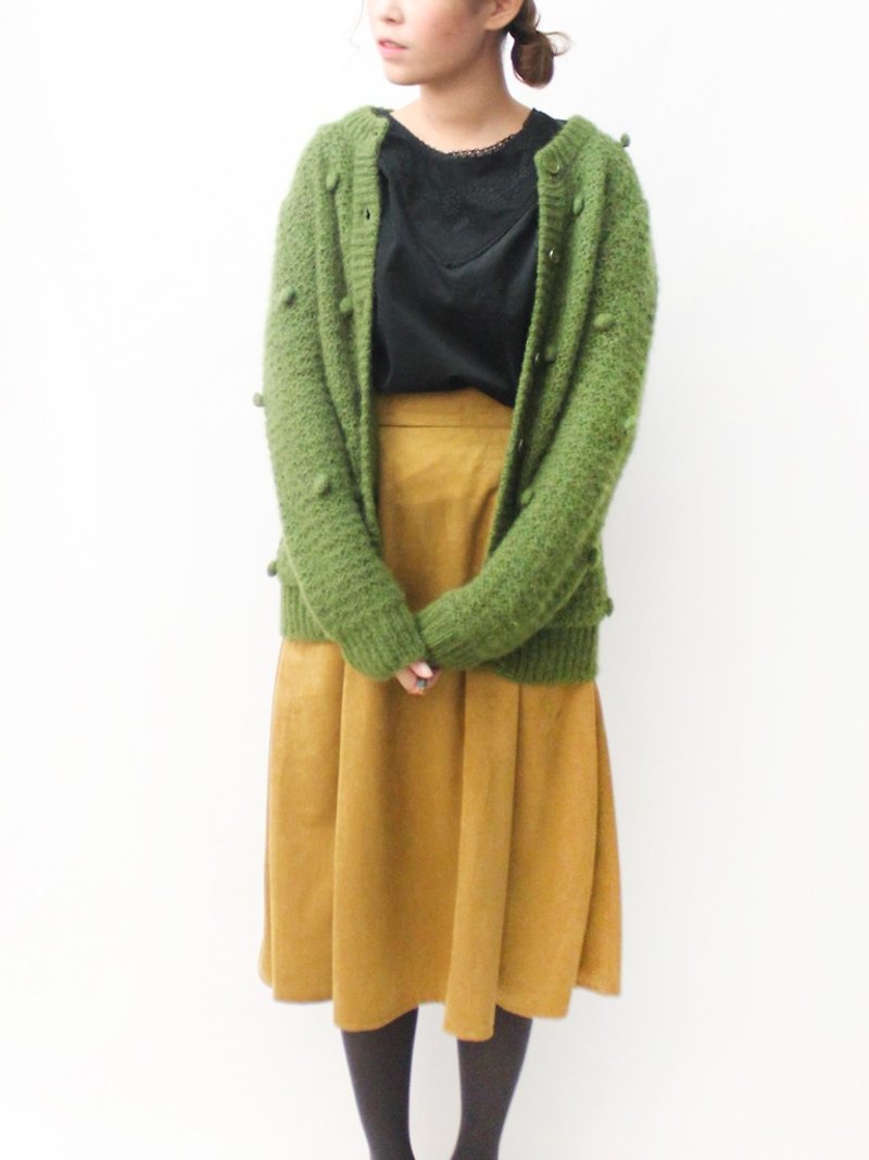 【RE1021SW147】秋日本制复古可爱立体球球苔绿色古着毛衣针织外套 - 女装针织衫/毛衣 - 羊毛 绿色