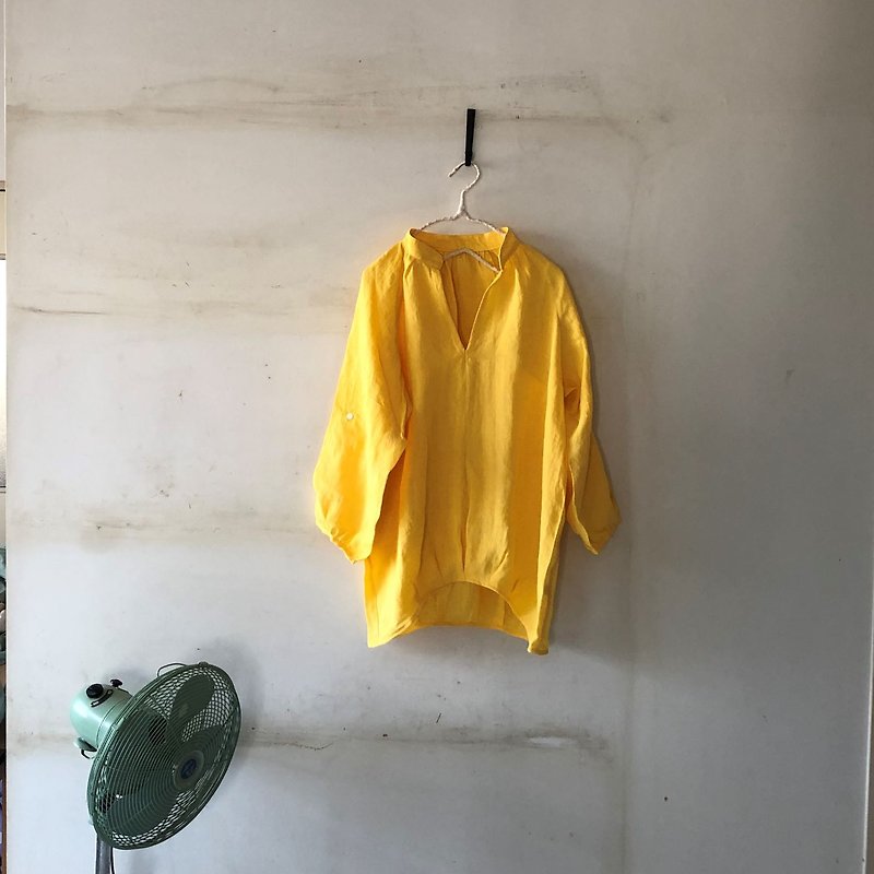 ラグランスリーブ　ゆったりチュニック　リトアニアリネン　日本製 - 女装衬衫 - 棉．麻 黄色