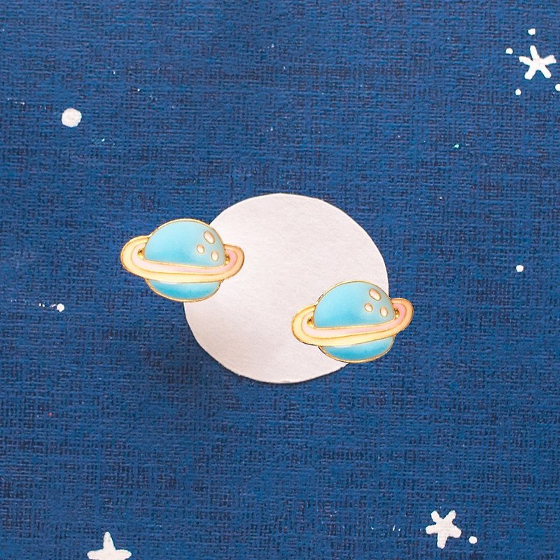 神秘 蓝星球  宇宙 夹式耳环 生日礼物 小星球 - 耳环/耳夹 - 珐琅 蓝色