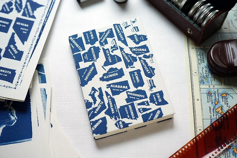 手工蓝晒笔记本 - 美国版图 - 笔记本/手帐 - 纸 蓝色