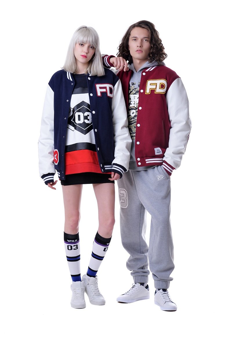 香港设计 | Fools Day  刺绣拼接棒球衣 - 男装外套 - 聚酯纤维 红色