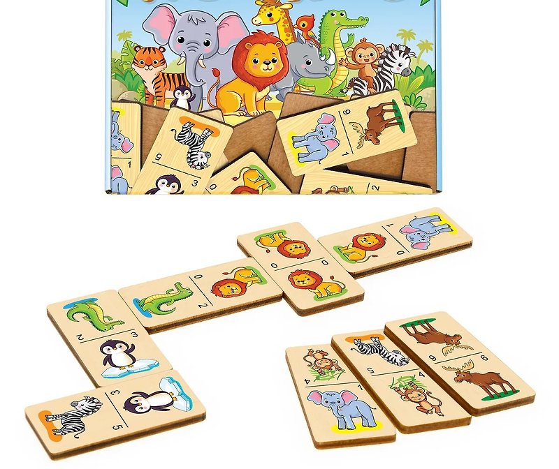 Wood domino games - wild animals Puzzle, Wooden Montessori homeschool blocks - 玩具/玩偶 - 木头 黄色