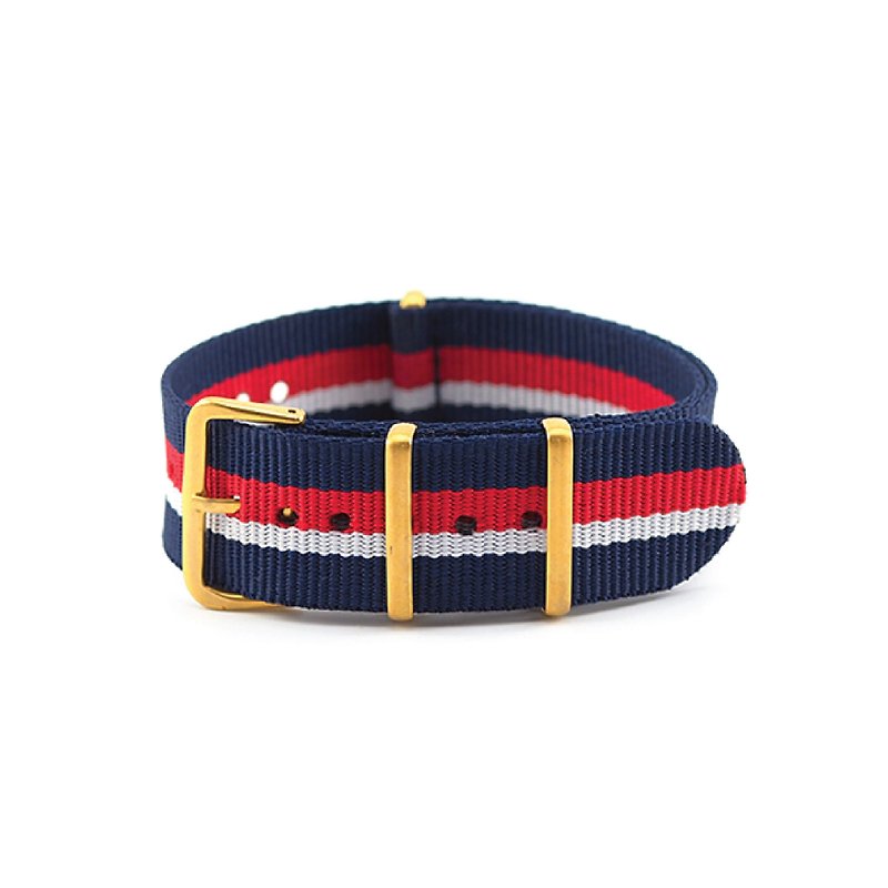 Navy Red and White Nato Band - Gold. - 女表 - 其他材质 红色