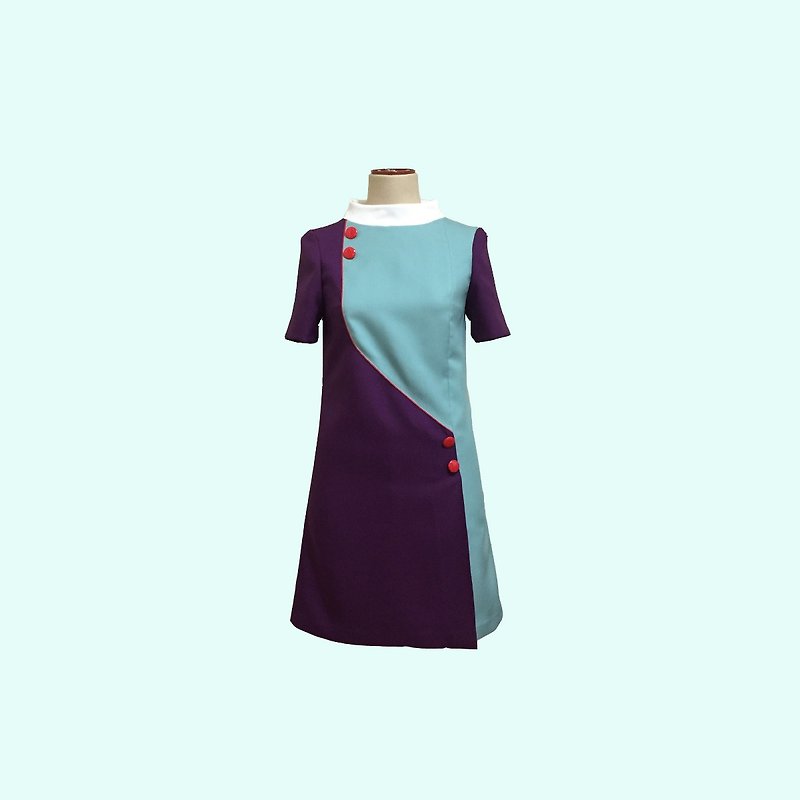 retro one-piece dress jeanne - 洋装/连衣裙 - 聚酯纤维 紫色