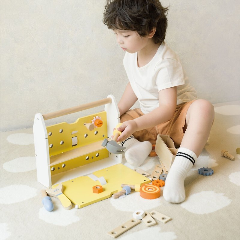工程玩具 | 手提工具箱【出门好方便 最齐全工具百宝箱】 - 玩具/玩偶 - 木头 黄色