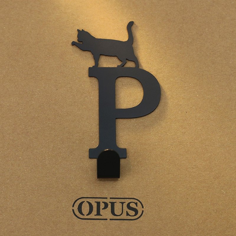 【OPUS东齐金工】当猫咪遇上字母P - 挂勾(黑)/壁饰挂勾/口罩收纳 - 收纳用品 - 其他金属 黑色
