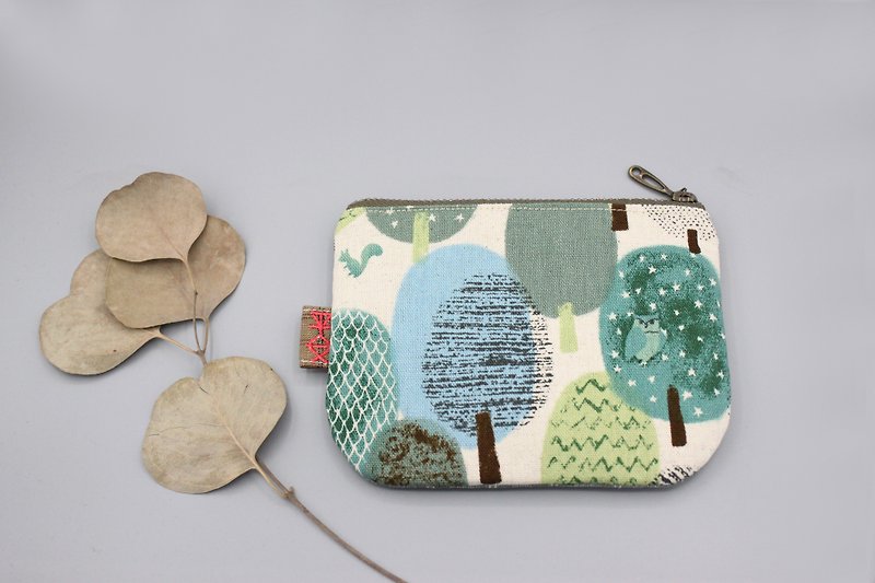 平安小乐包-绿色森林的小猫头鹰 ,双面双色小钱包 - 零钱包 - 棉．麻 绿色