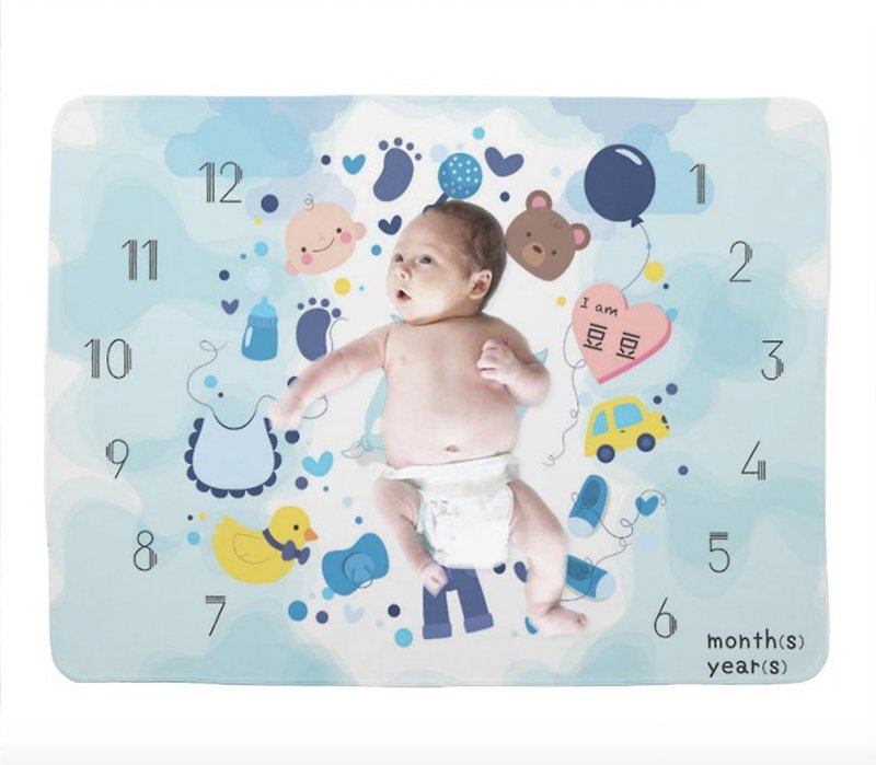 【满月礼物】个人化婴儿成长记录毛毯(Baby Boy款式)-弥月礼物 - 满月礼盒 - 聚酯纤维 蓝色