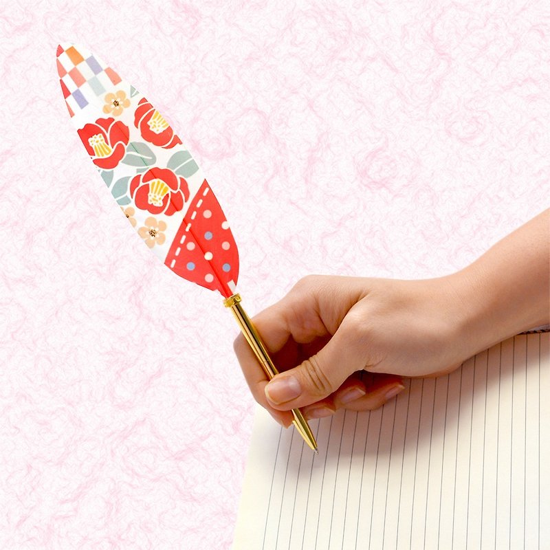 日本Quill Pen 羽毛原子笔 Japan和风祈福系列 J07 羽毛笔 椿 - 圆珠笔/中性笔 - 其他材质 红色