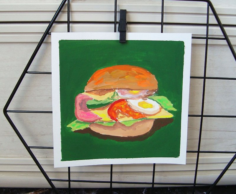 水粉画汉堡静物，原创艺术 - 墙贴/壁贴 - 纸 绿色
