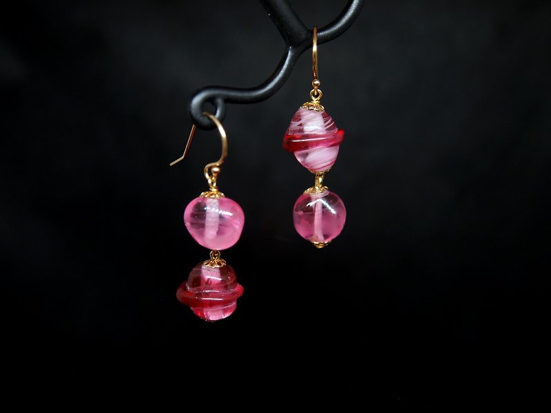 穆拉诺手工琉璃珠耳环 #GE0076 - 耳环/耳夹 - 玻璃 粉红色